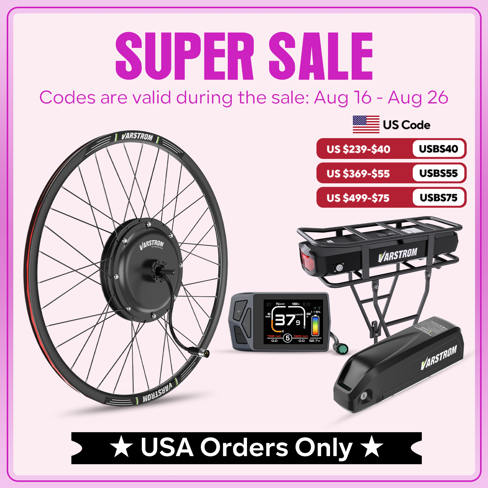 [Stan magazynowy w USA] Varstr – 48V 1500W Rear Hub Motor With Battery recenzja i cena